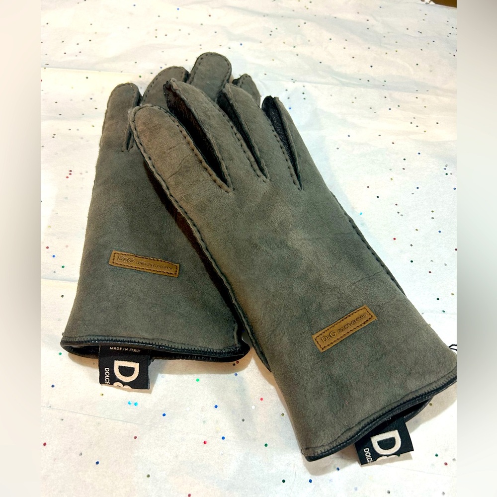 Dolce & Gabbana Gray Leather Gloves